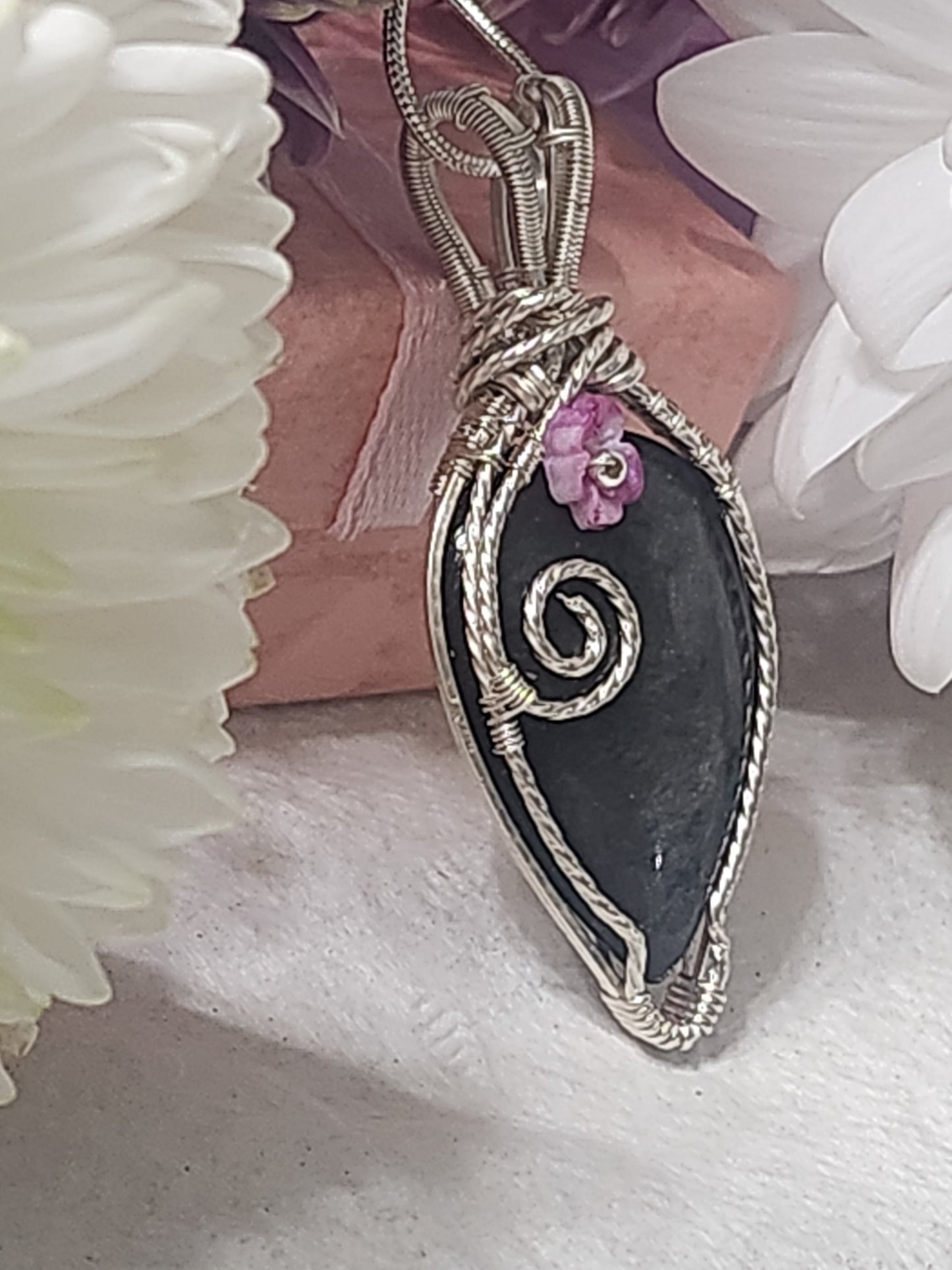 Silver Obsidian Pendant Solid 925 Sterling Silver wire