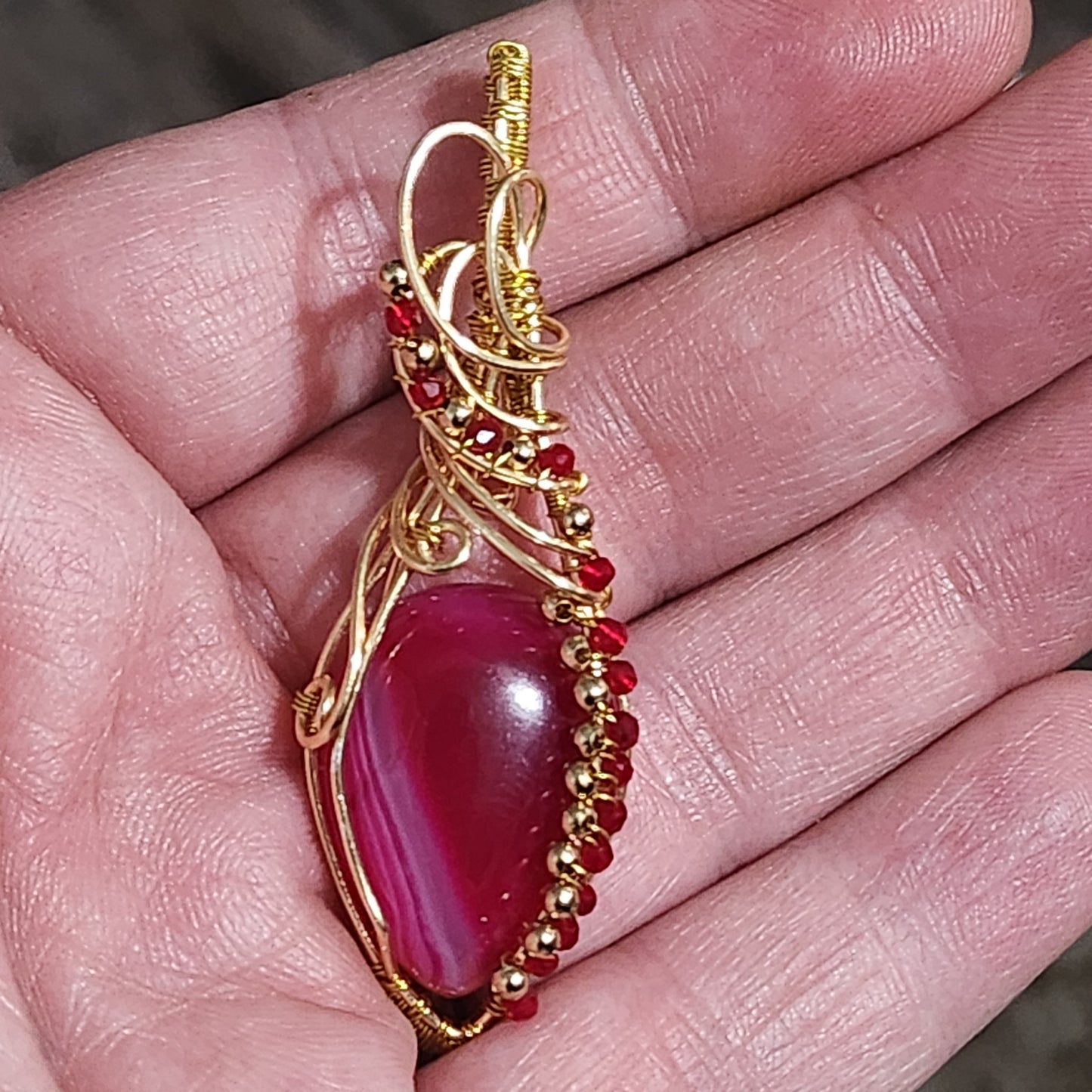 Fuchsia Agate 18k gold plated Pendant