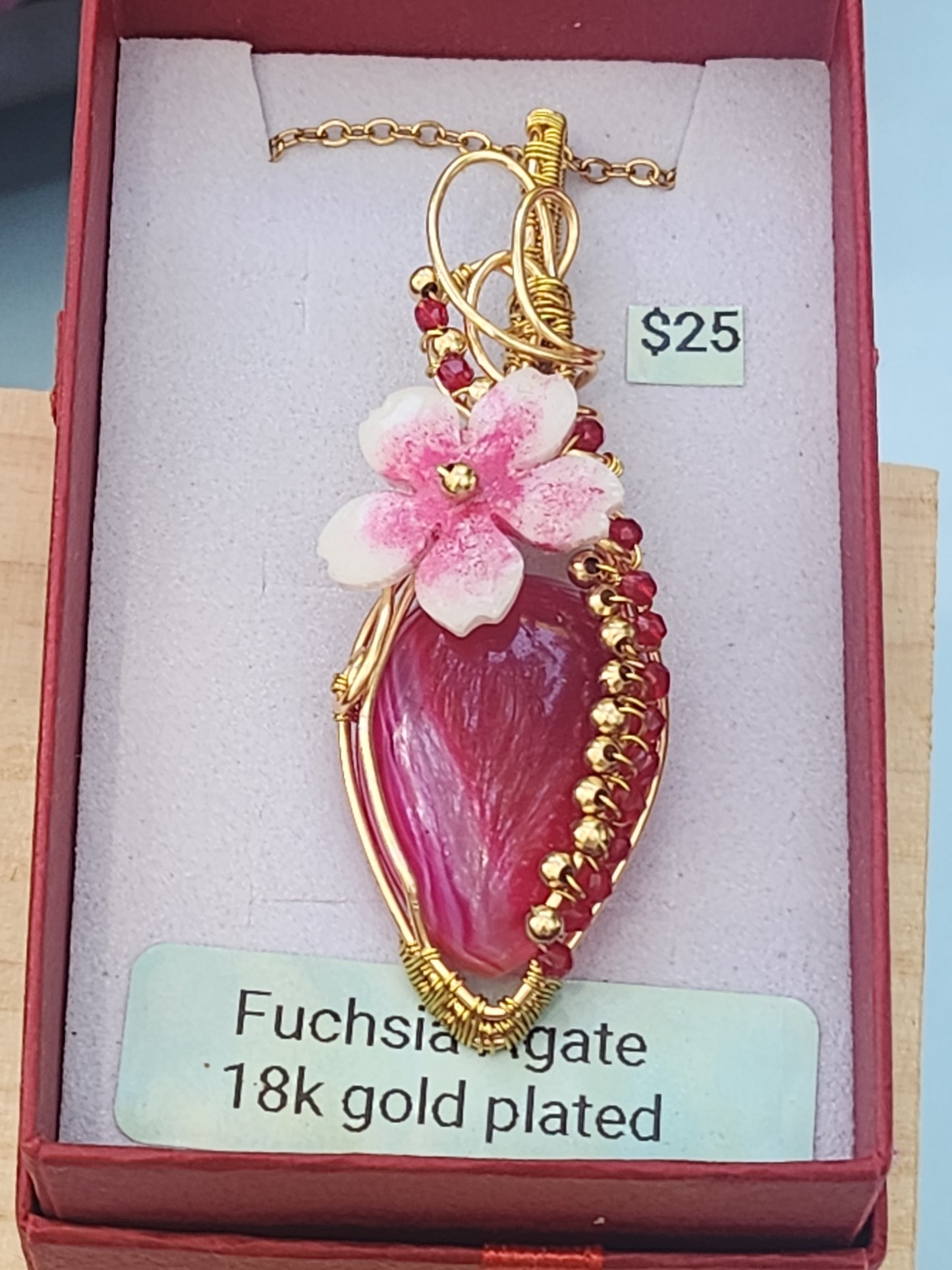 Fuchsia Agate 18k gold plated Pendant