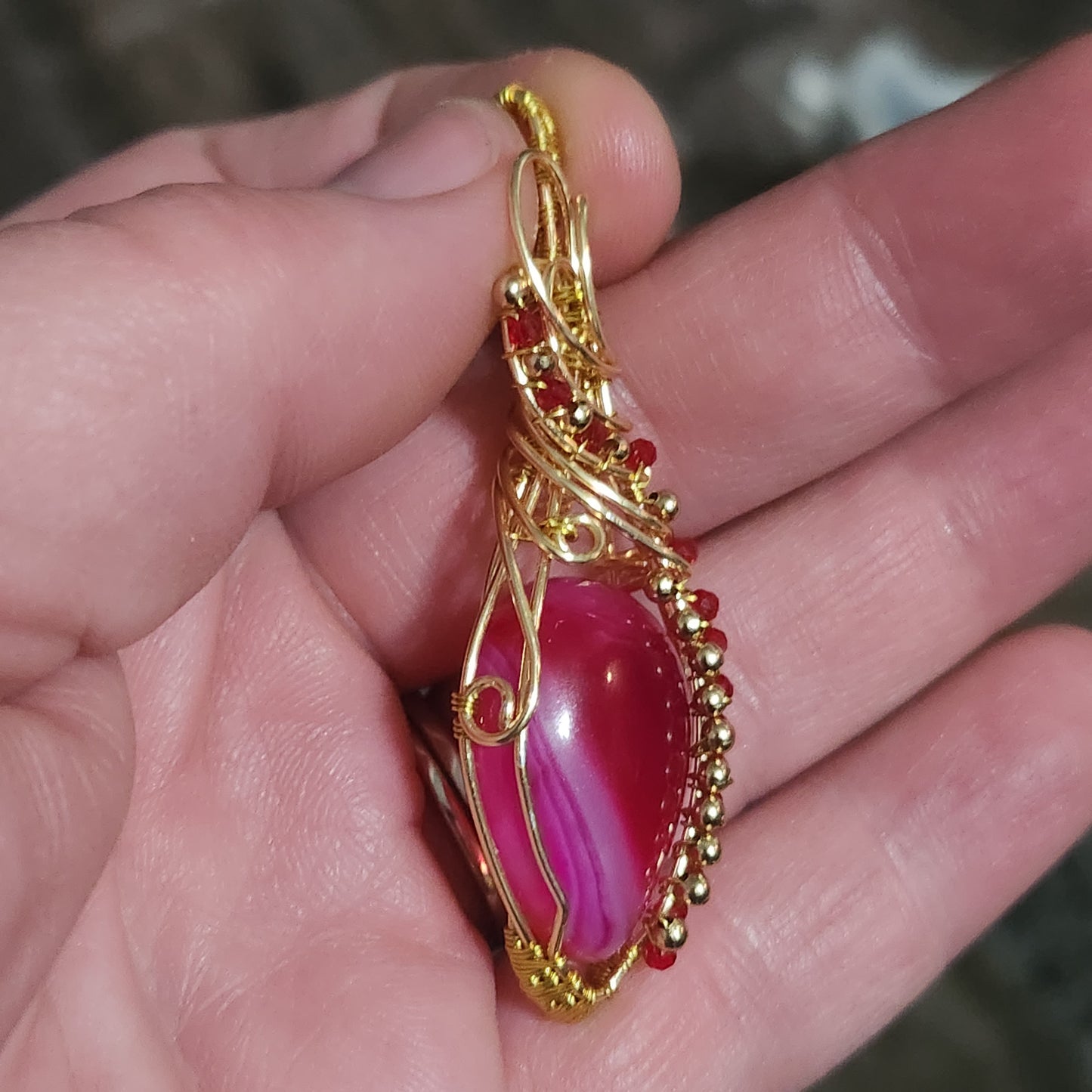 Fuchsia Agate 18k gold plated Pendant