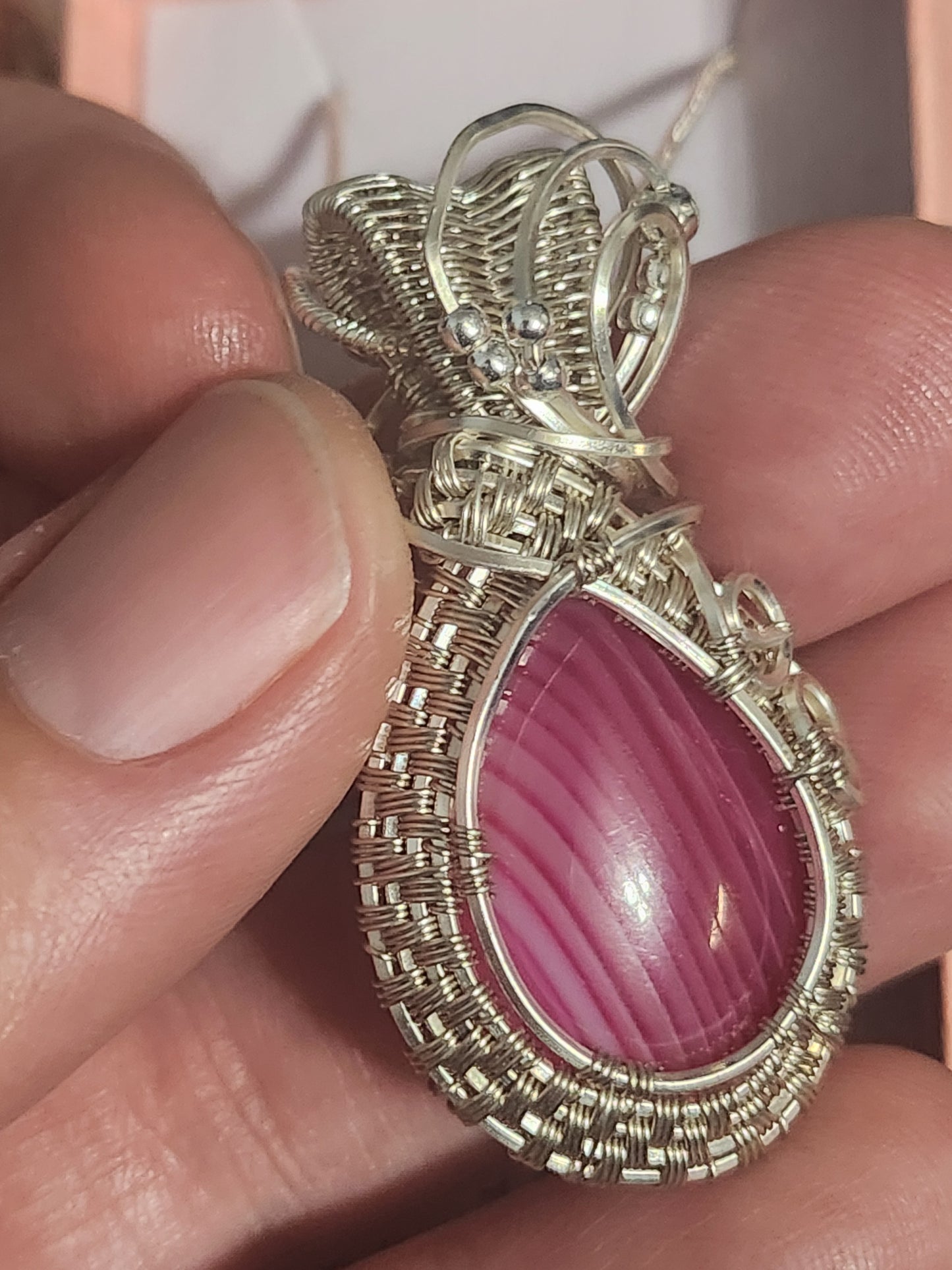 Fuchsia Agate Silver Plated Pendant