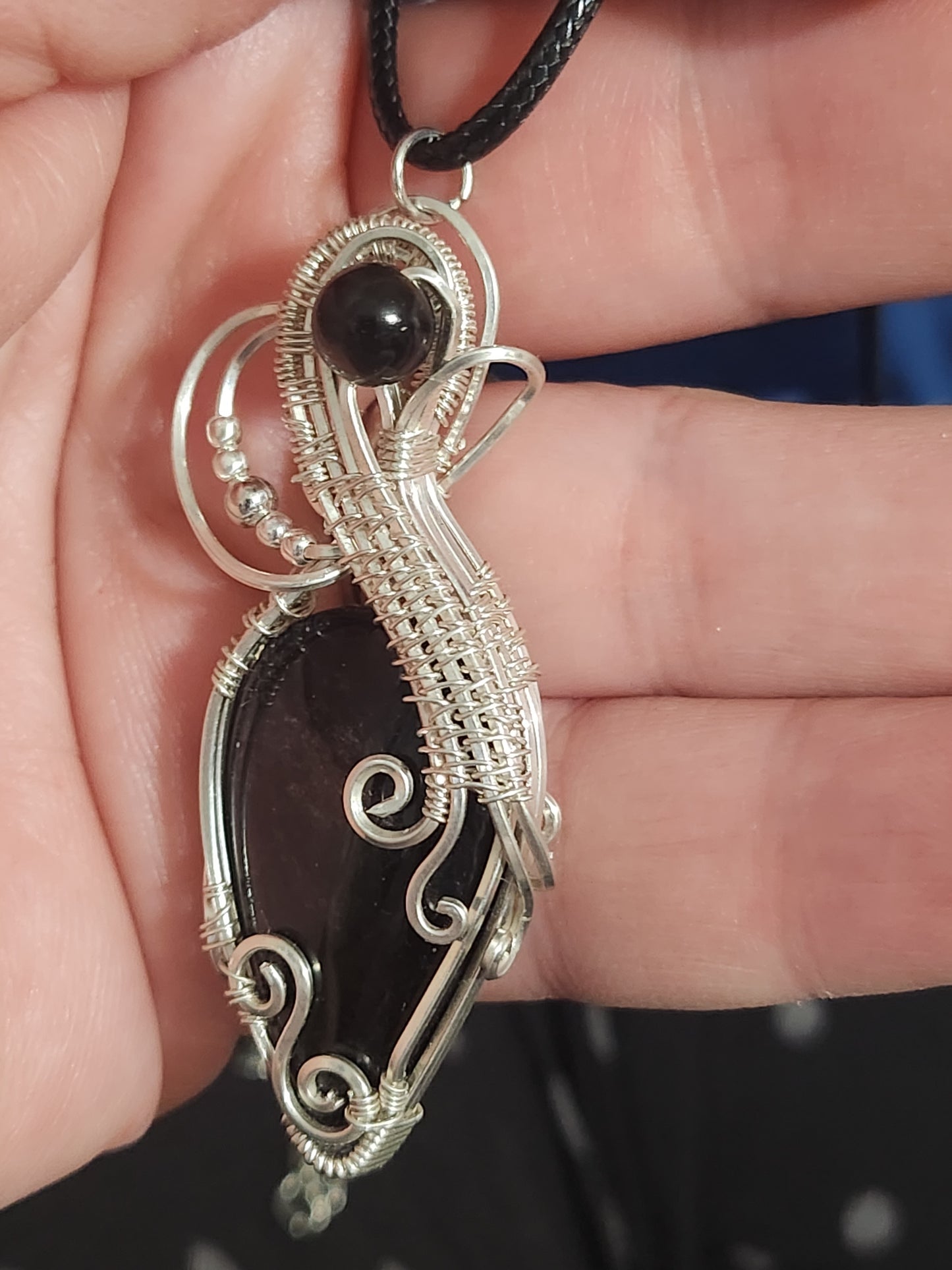 Silver Obsidian Pendant 100% .925 Sterling silver wire