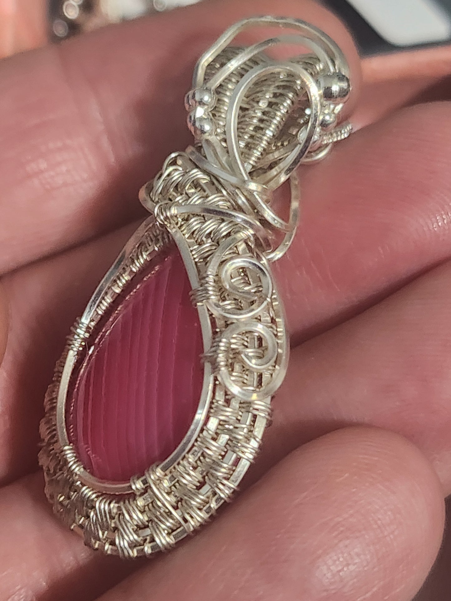 Fuchsia Agate Silver Plated Pendant