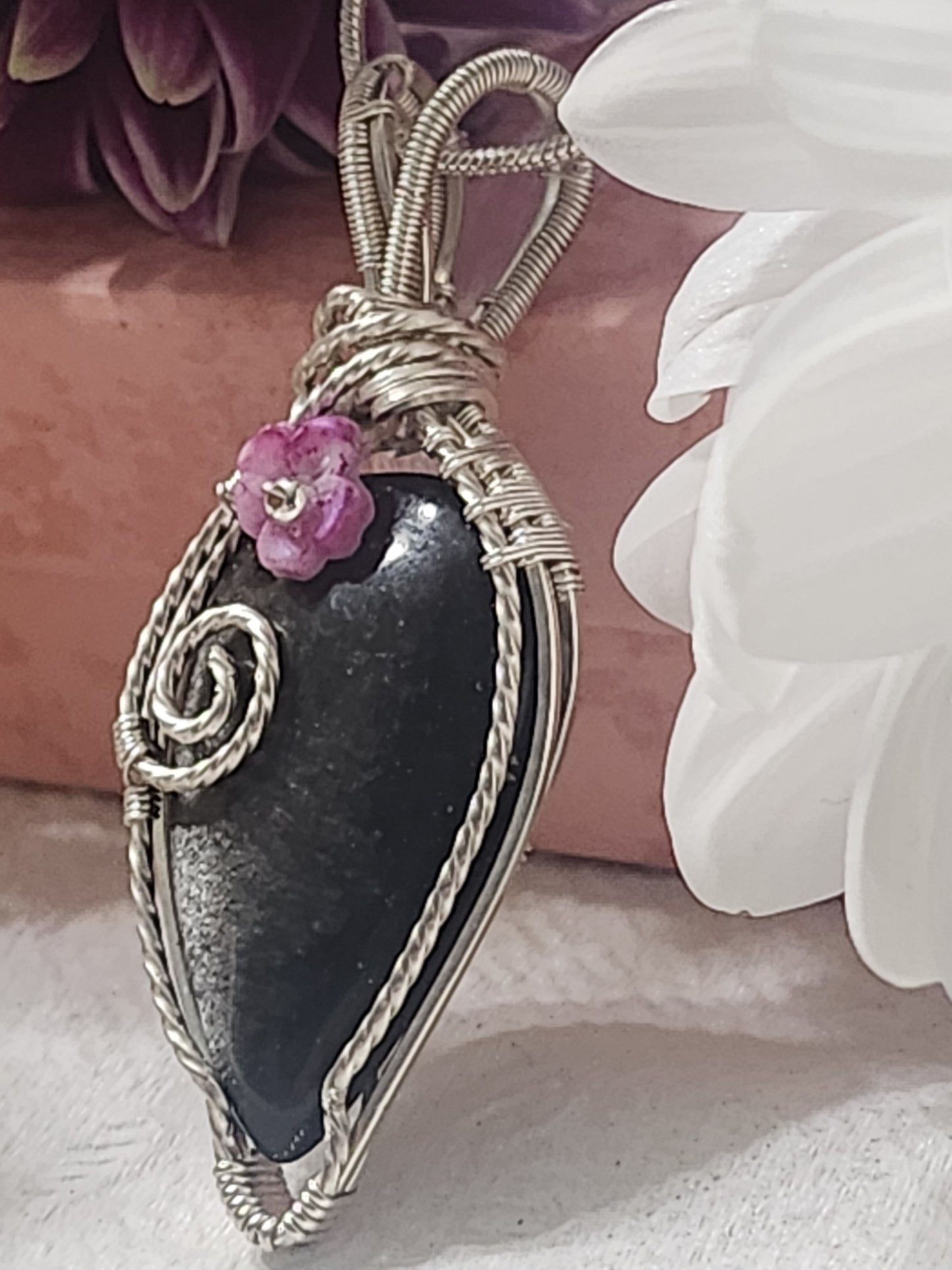 Silver Obsidian Pendant Solid 925 Sterling Silver wire