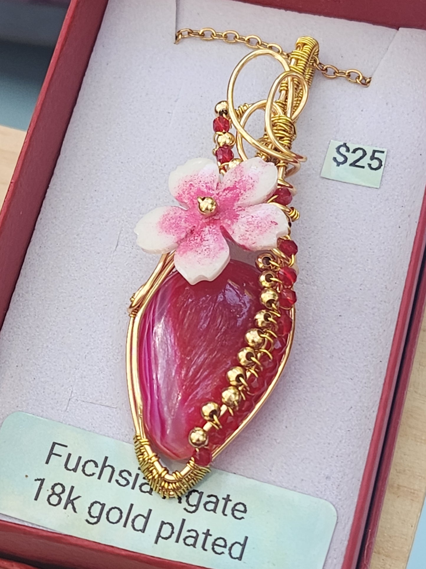 Fuchsia Agate 18k gold plated Pendant