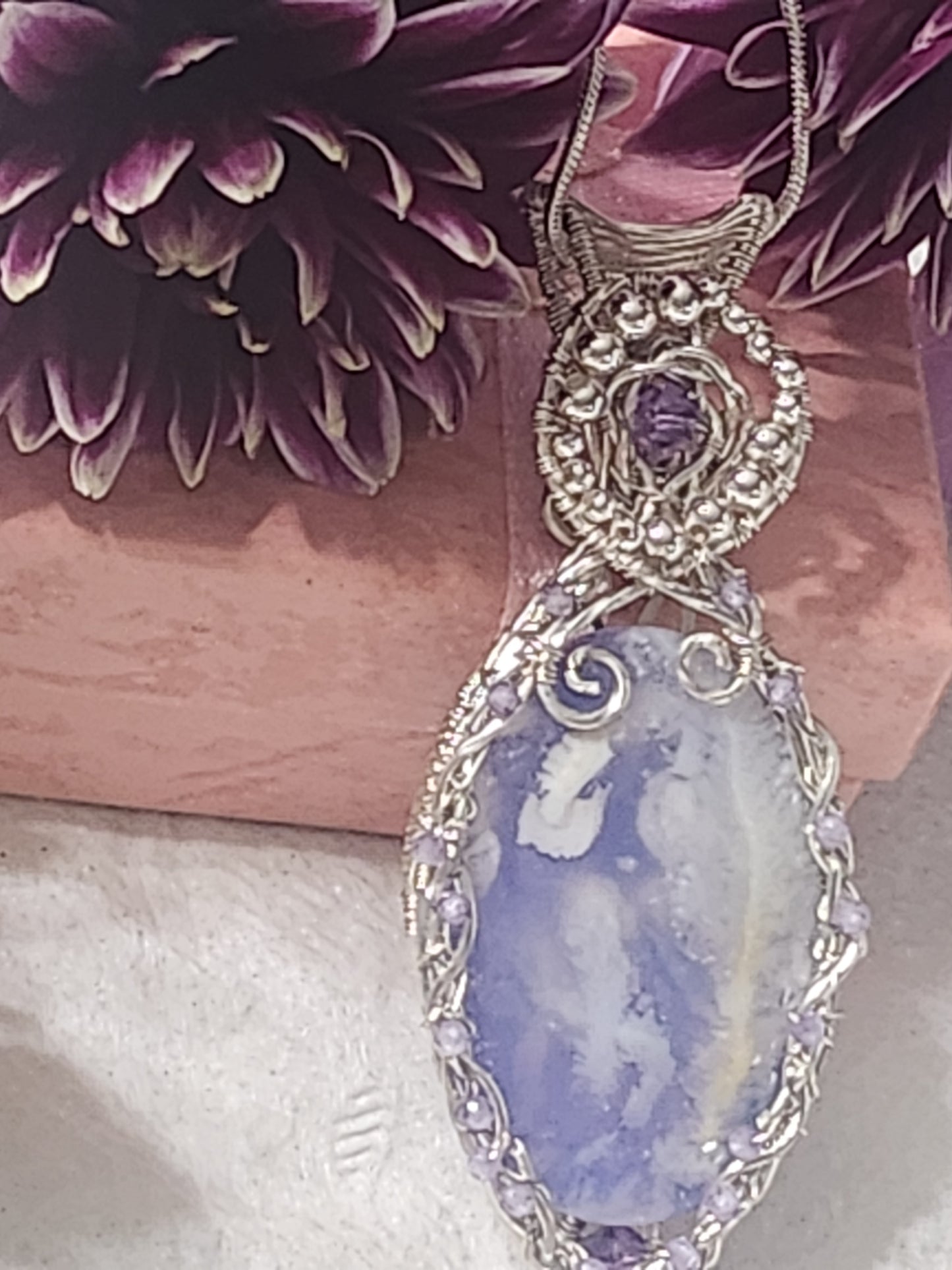 Aurora opal plume agate doublet Pendant