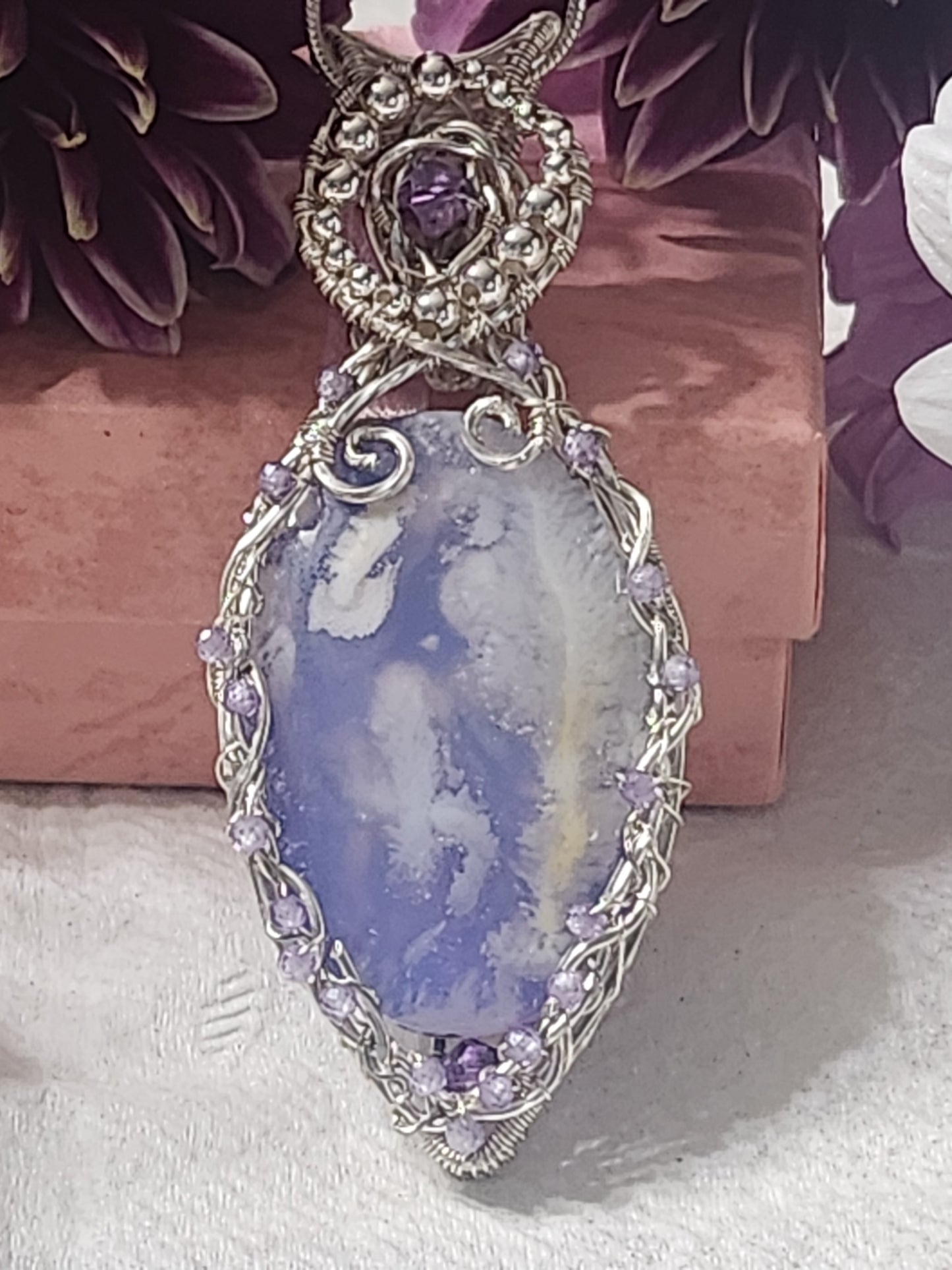 Aurora opal plume agate doublet Pendant