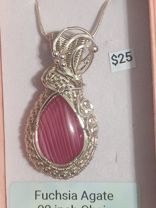 Fuchsia Agate Copper Pendant