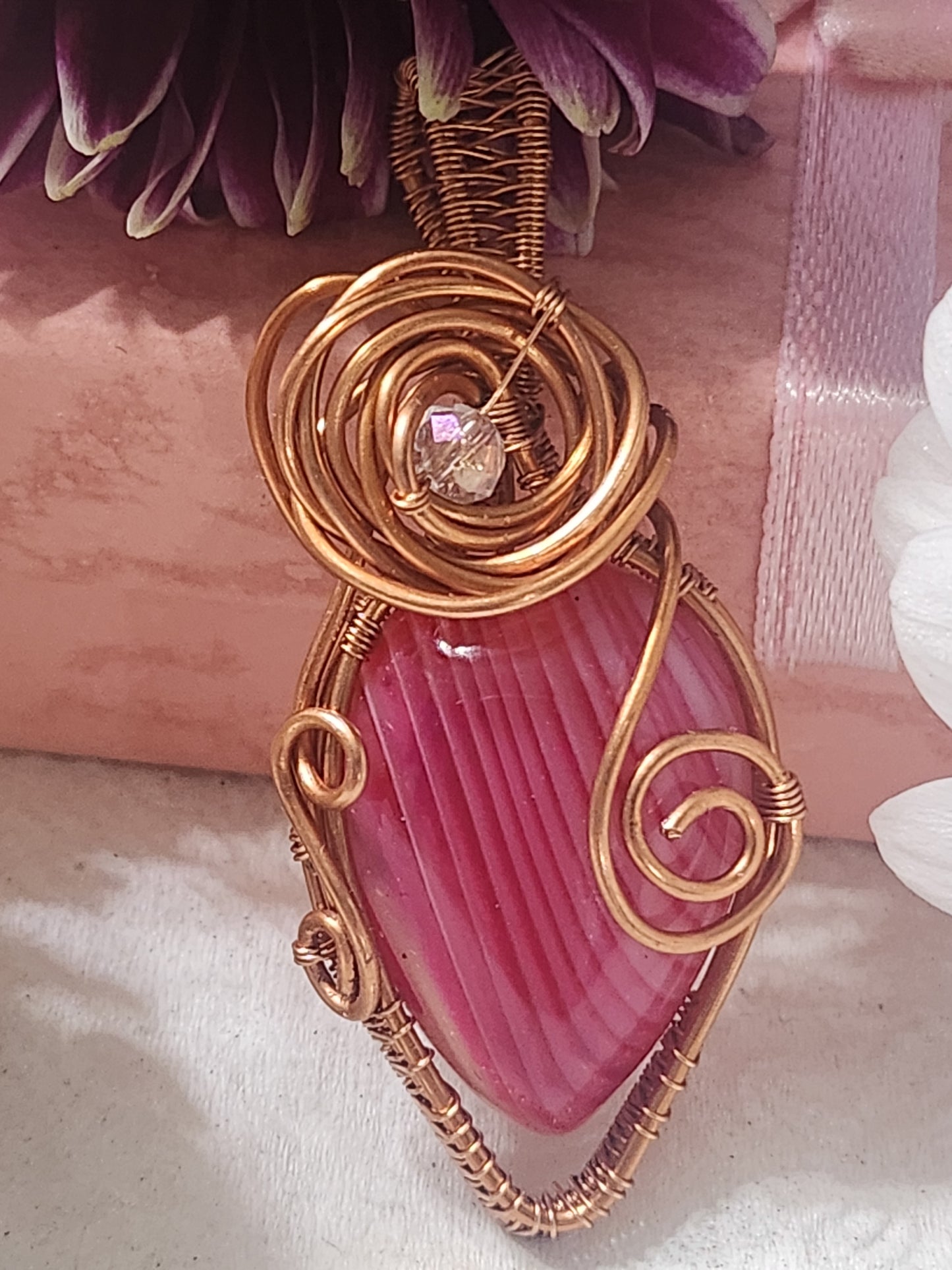 Fuchsia Agate Copper Pendant