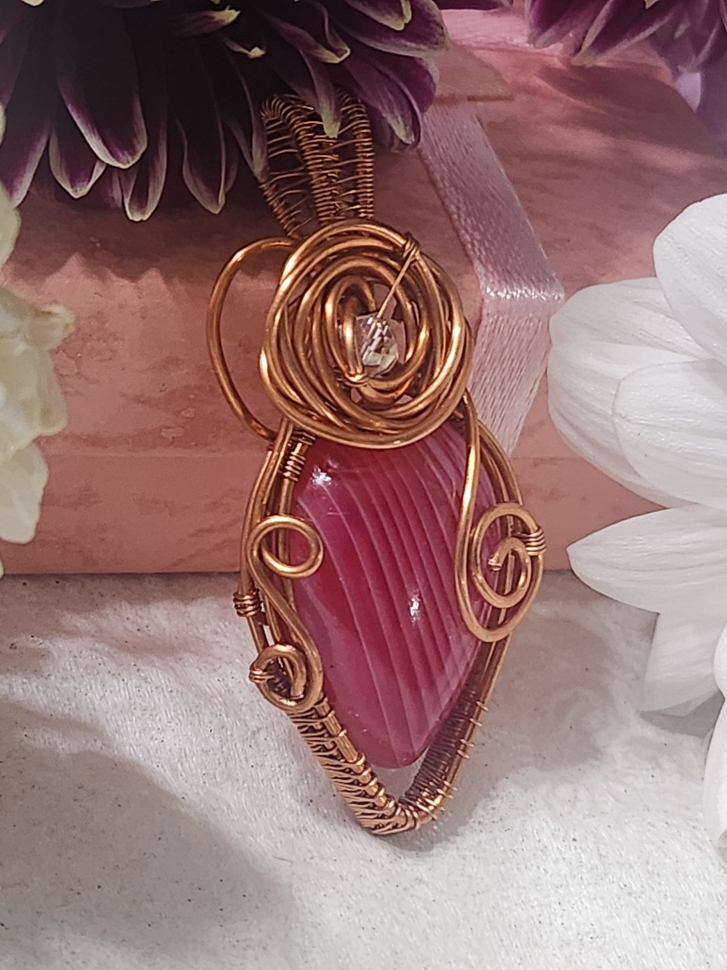 Fuchsia Agate Copper Pendant