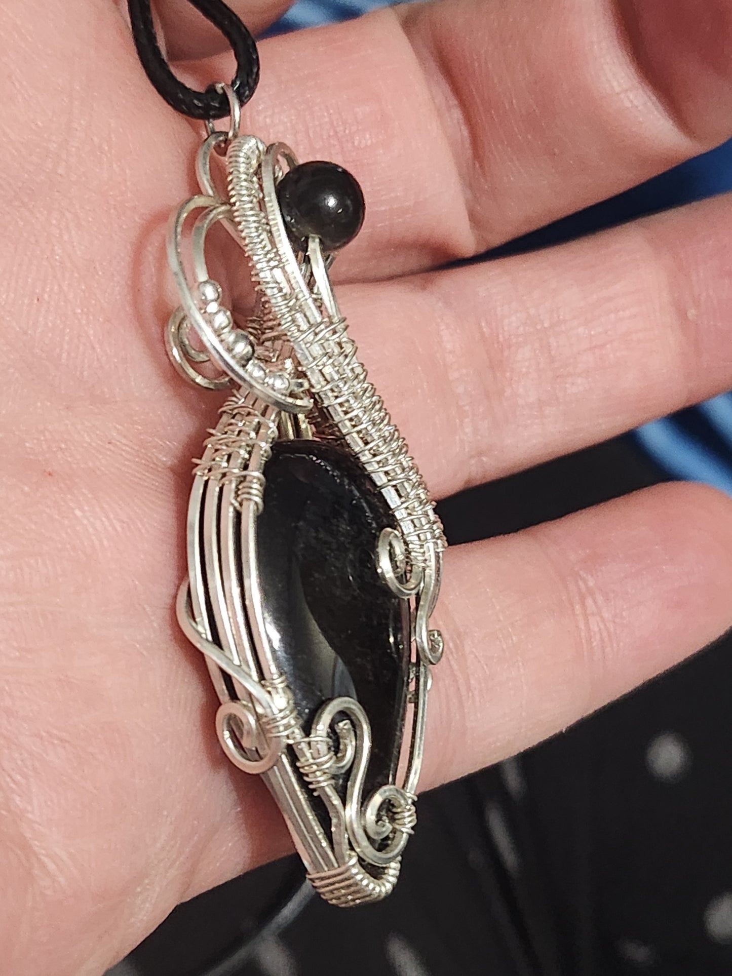 Silver Obsidian Pendant 100% .925 Sterling silver wire
