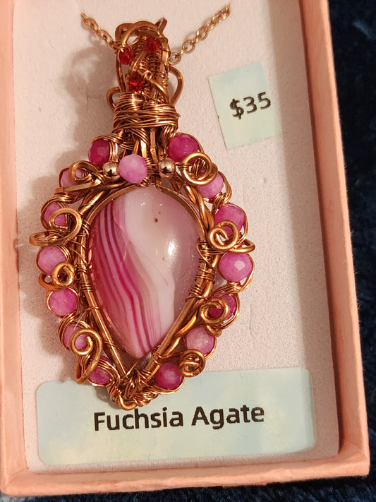 Fuchsia Agate Copper Pendant