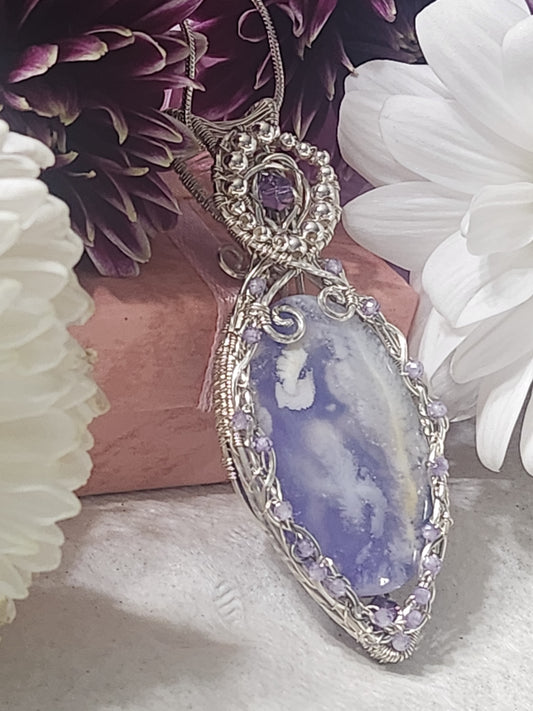 Aurora opal plume agate doublet Pendant