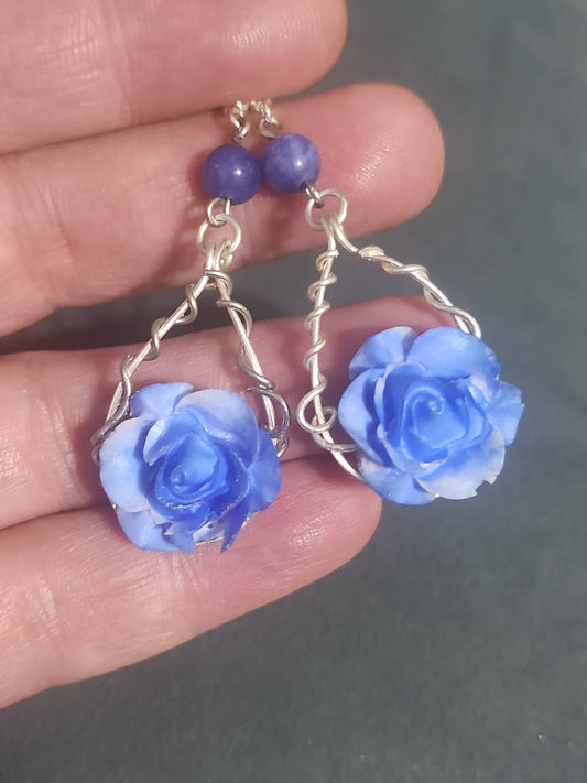 Blue Rose earrings Sterling Silver