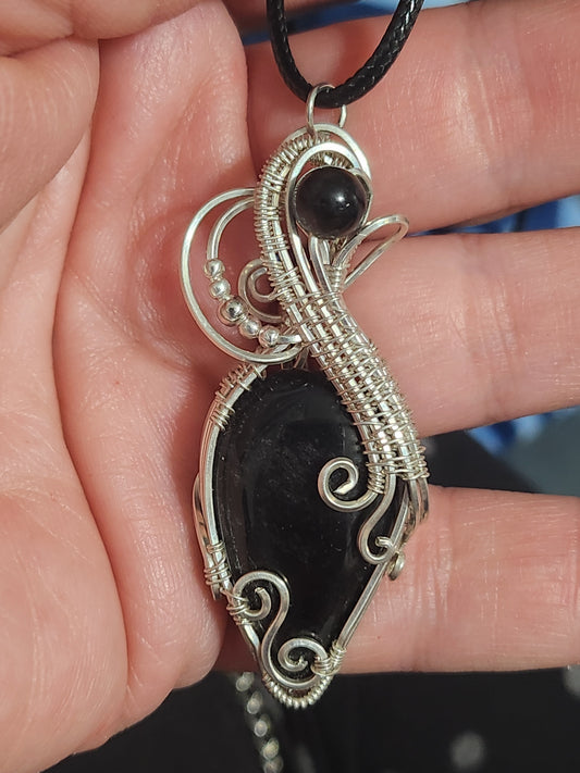Silver Obsidian Pendant 100% .925 Sterling silver wire