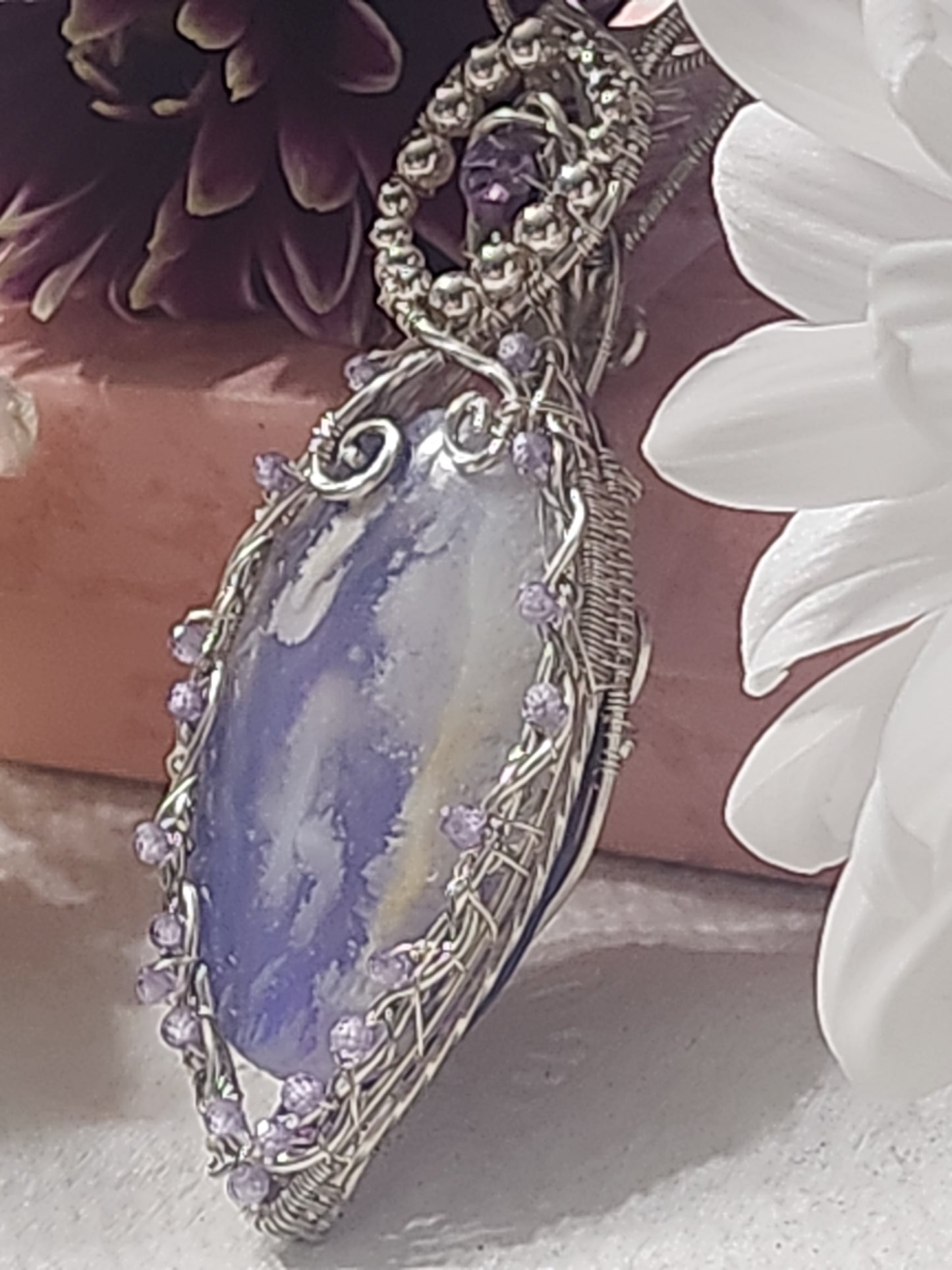 Aurora opal plume agate doublet Pendant
